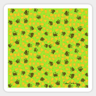 Brown Bunnies and Orange Carrots on Easter Grass Green Sticker